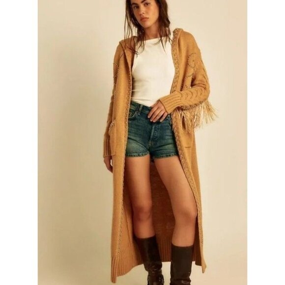 Free People Understated Leather Southern Charm Studded Cardigan S XS Fringe NWT - Picture 2 of 9